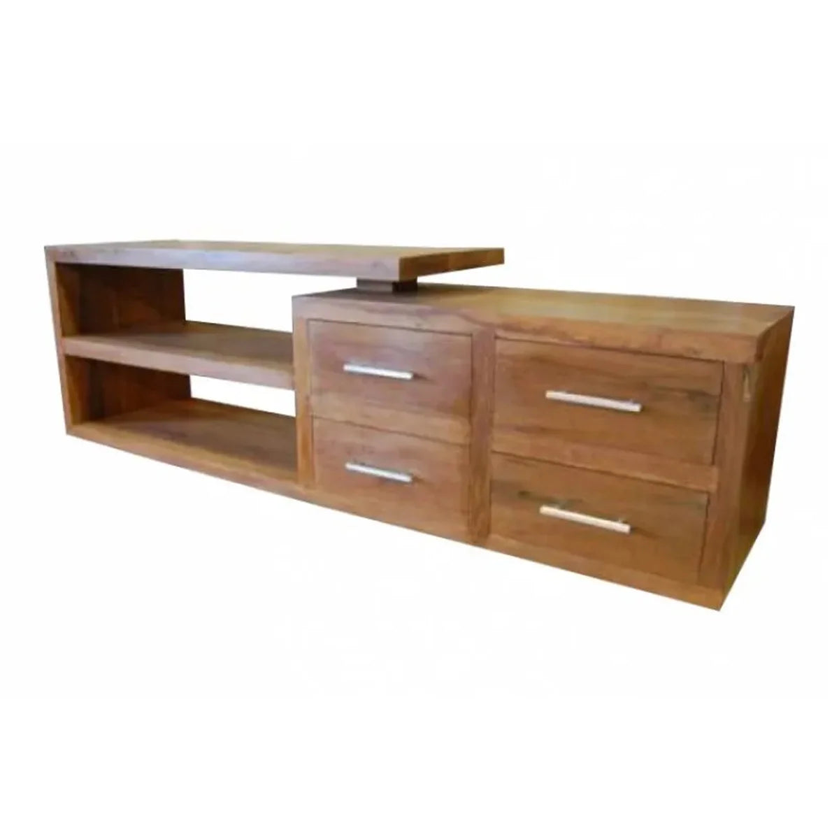 Rack De Madeira Maciça Demolição Boipeba Com 4 Gavetas E Puxadores Em Metal