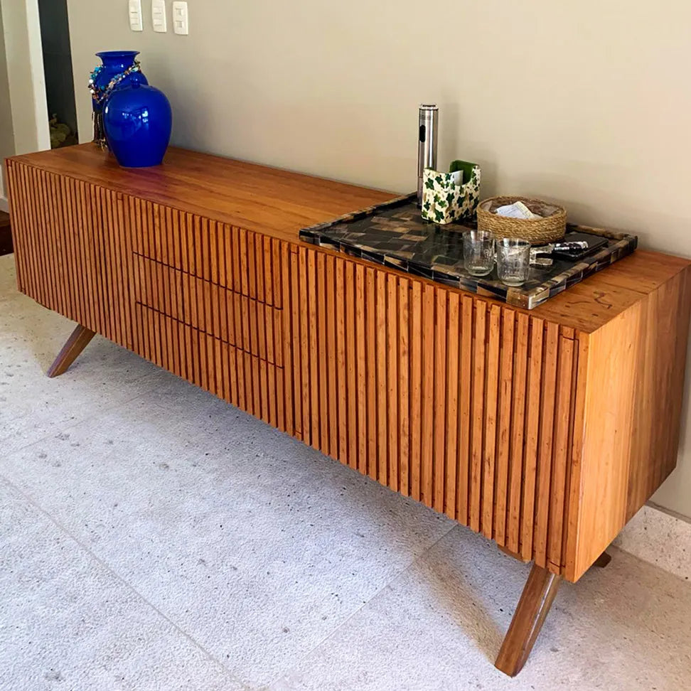 Rack De Madeira Maciça Demolição Ibirapuera Com 03 Gavetas Centrais - Marcenaria Bicho do Mato