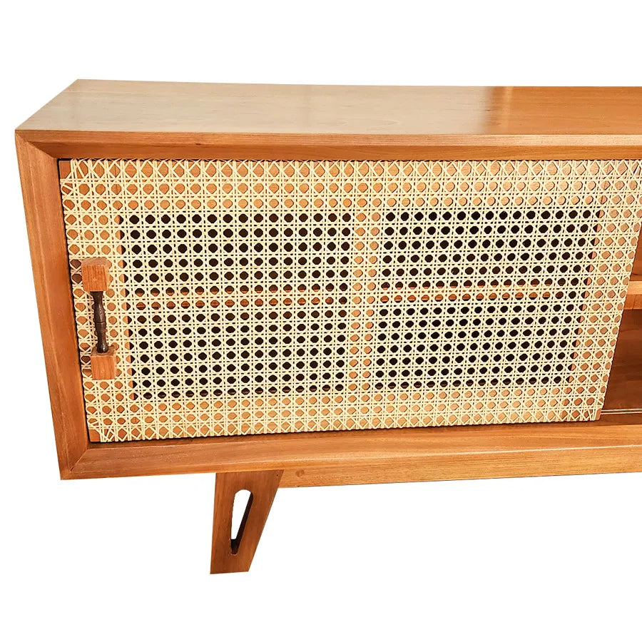 Rack de Madeira Maciça Demolição Perdizes Com Duas Portas de Correr Em Palhinha Natural Indiana