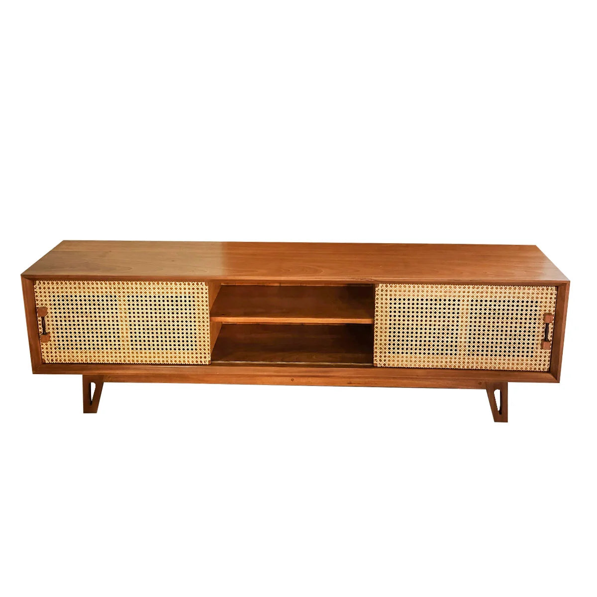 Rack de Madeira Maciça Demolição Perdizes Com Duas Portas de Correr Em Palhinha Natural Indiana