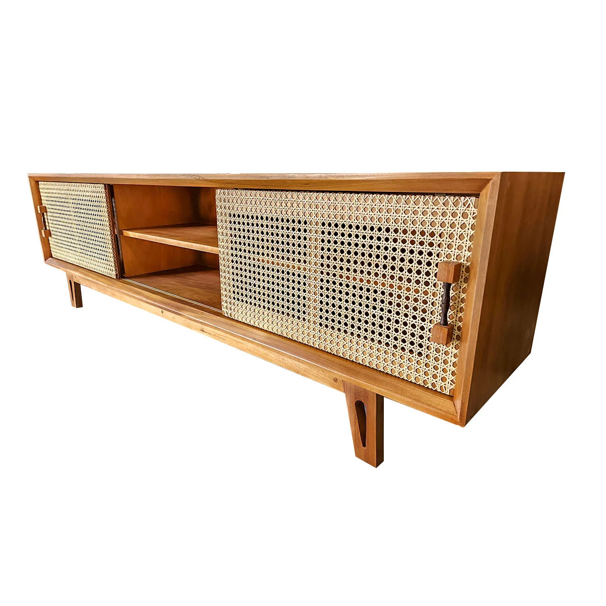 Rack de Madeira Maciça Demolição Perdizes Com Duas Portas de Correr Em Palhinha Natural Indiana