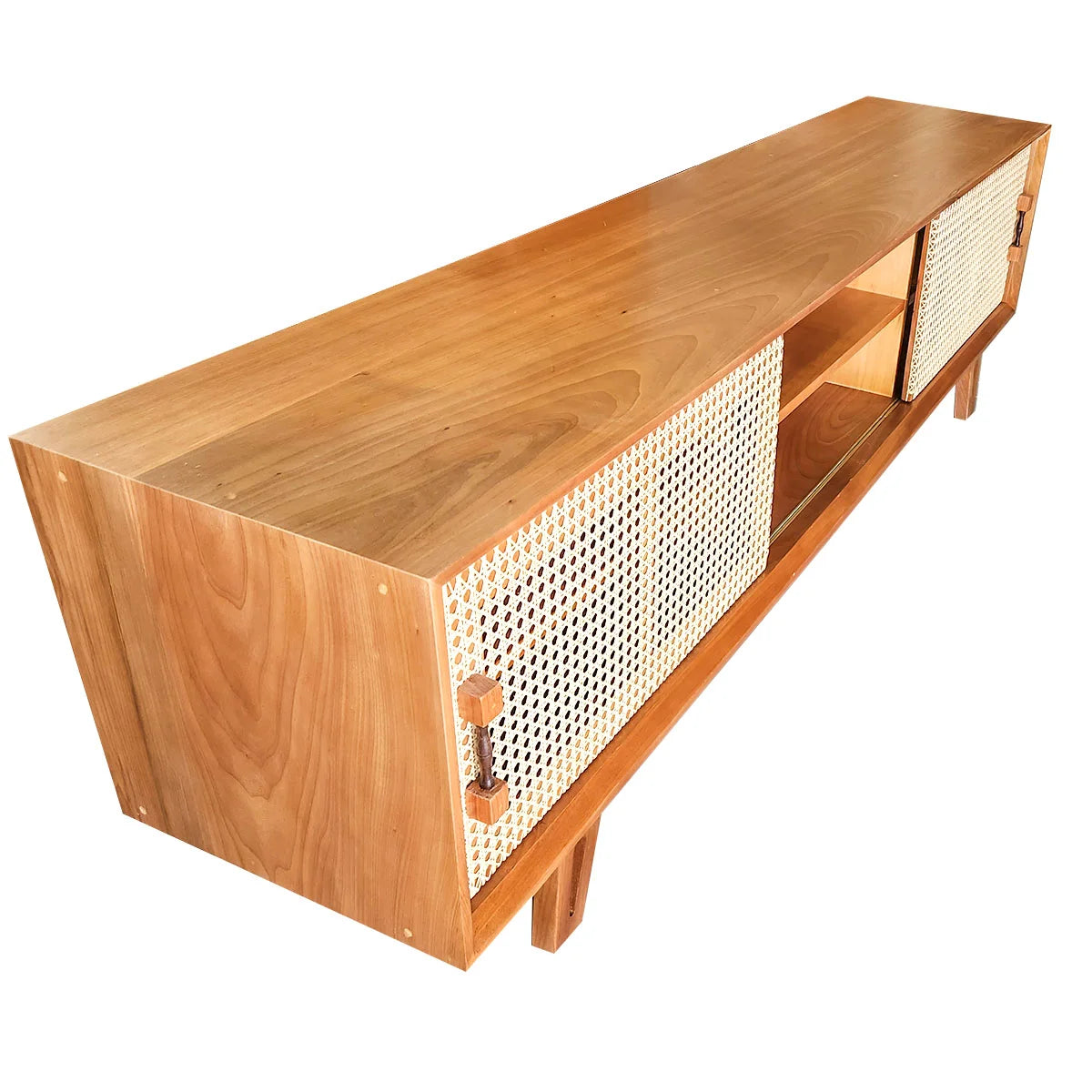 Rack de Madeira Maciça Demolição Perdizes Com Duas Portas de Correr Em Palhinha Natural Indiana