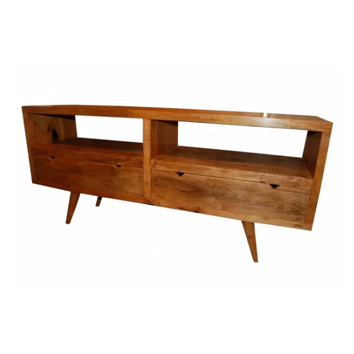 Rack De Madeira Maciça Demolição Horizonte Com Duas Gavetas E Pés Palito