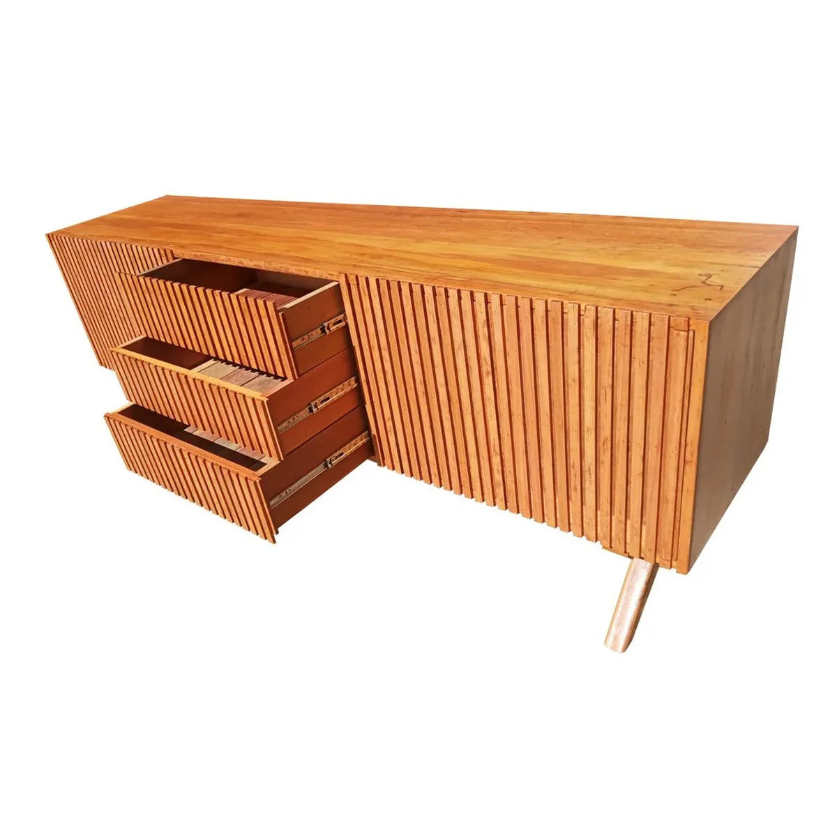 Rack De Madeira Maciça Demolição Ibirapuera Com 03 Gavetas Centrais - Marcenaria Bicho do Mato