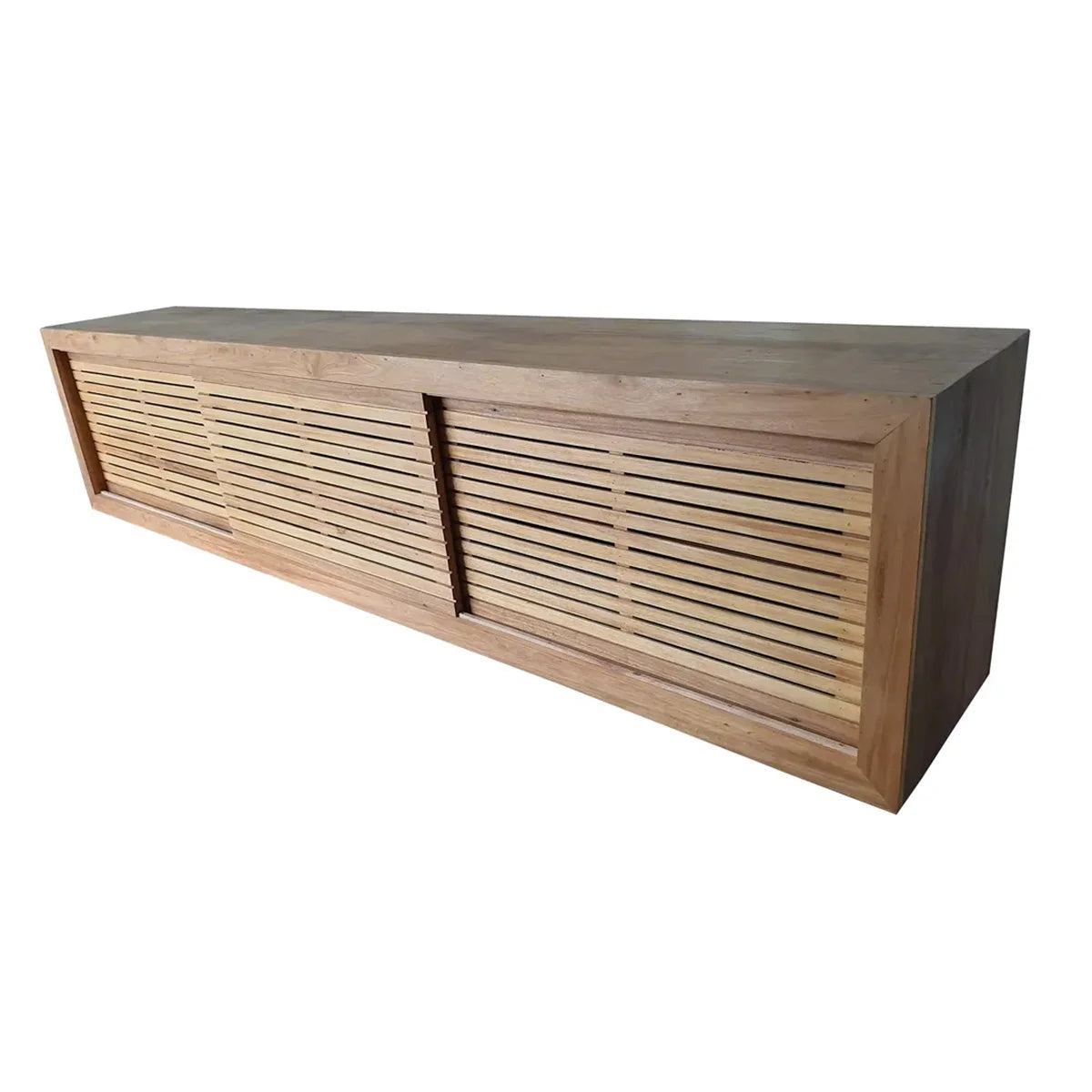 Rack De Madeira Maciça Demolição Lagoa Com Portas Ripadas De Correr - Marcenaria Bicho do Mato