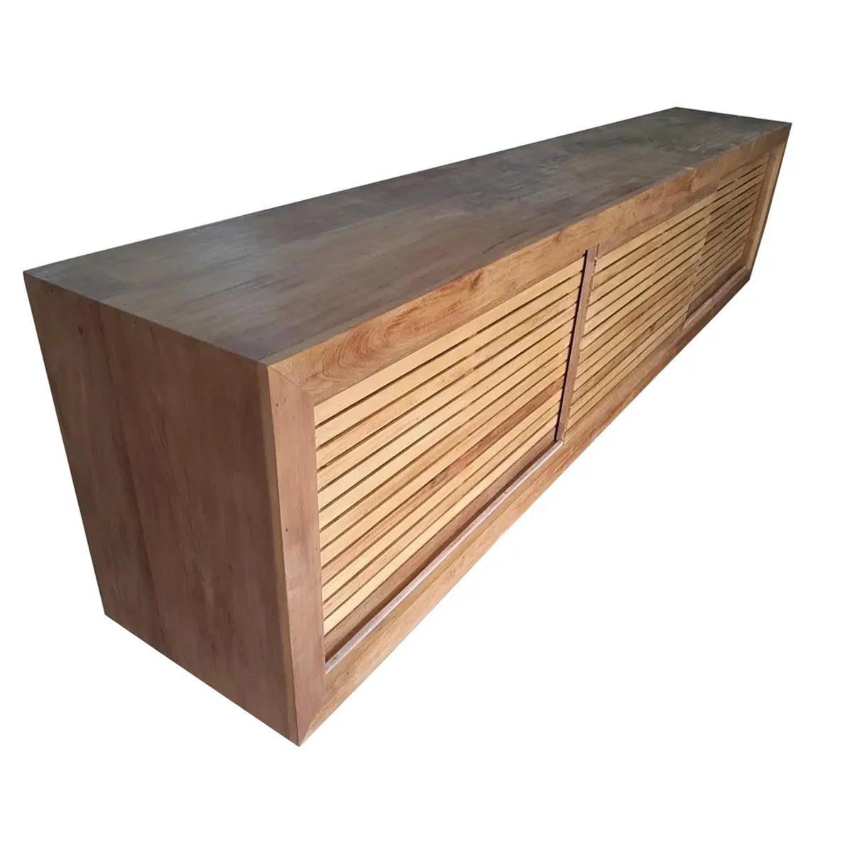 Rack De Madeira Maciça Demolição Lagoa Com Portas Ripadas De Correr - Marcenaria Bicho do Mato