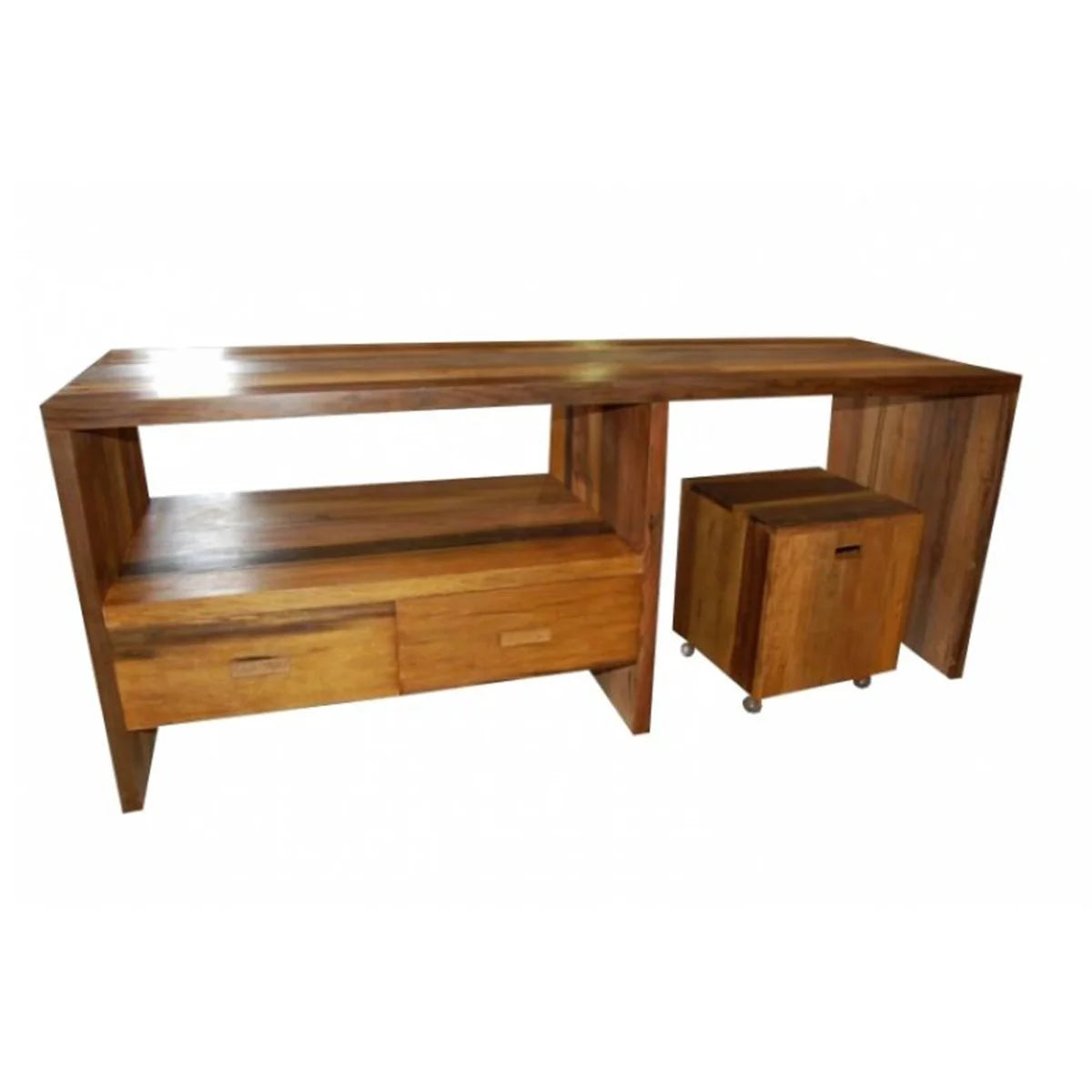 Rack De Madeira Maciça Demolição Monte Verde Com Mesa De Estudo E Puff