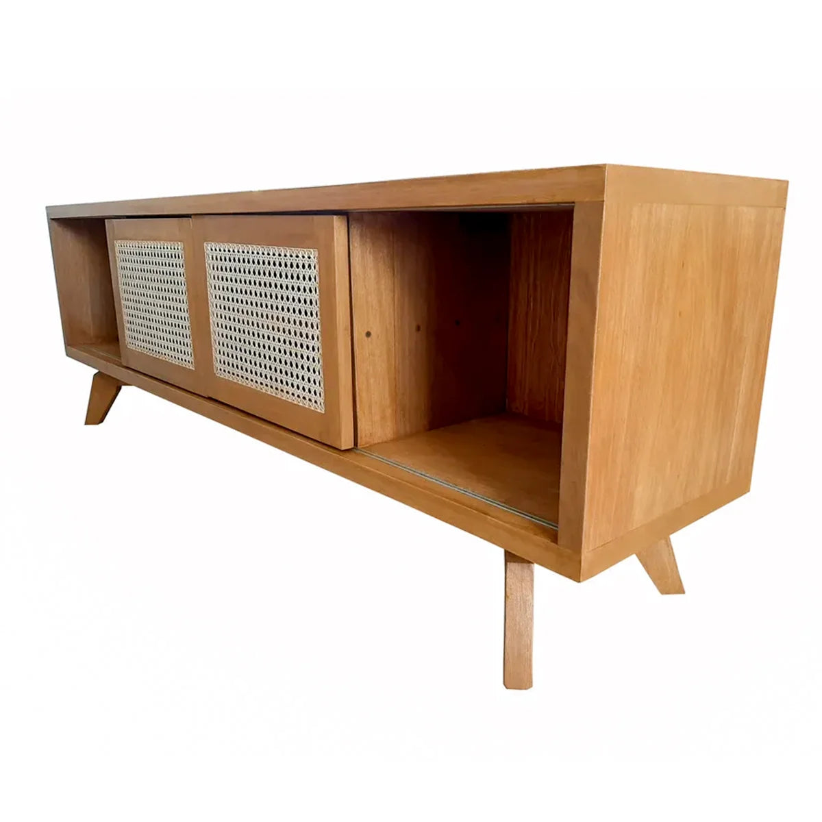 Rack De Madeira Maciça Demolição Olímpia Com duas Portas De Correr Em Palhinha Natural Indiana - Marcenaria Bicho do Mato