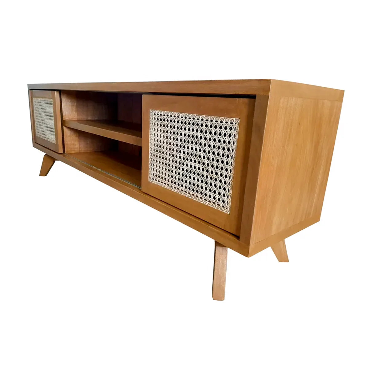 Rack De Madeira Maciça Demolição Olímpia Com duas Portas De Correr Em Palhinha Natural Indiana - Marcenaria Bicho do Mato