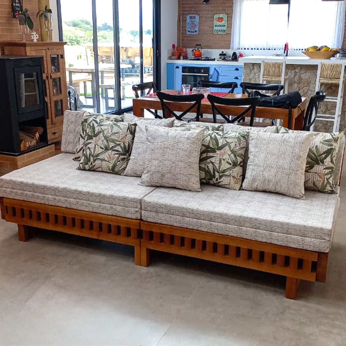 Sofá De Abrir De Madeira Maciça Demolição Praia Com Futons E Almofadas Soltas