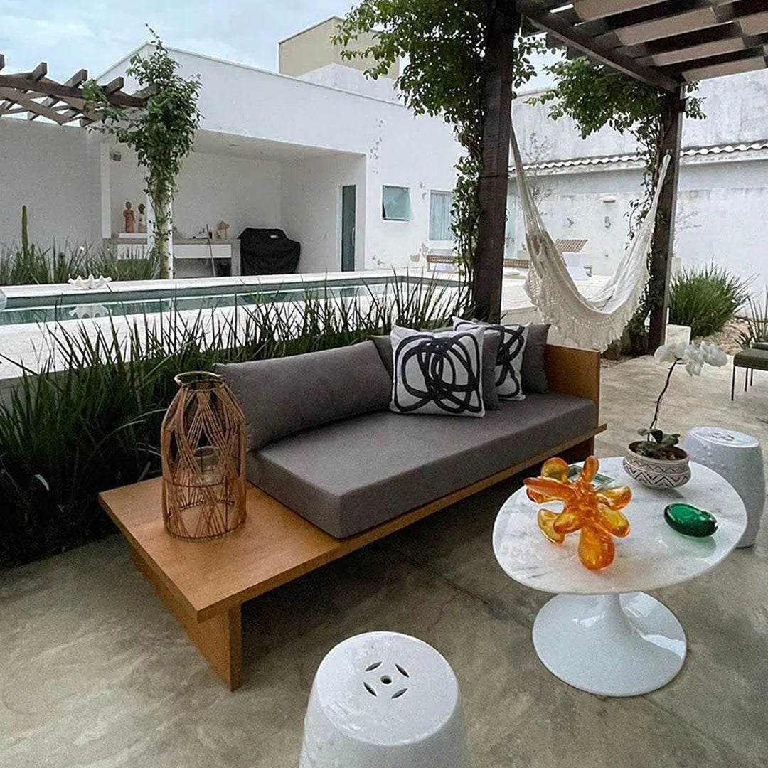 Sofá De Madeira Maciça Demolição Recreio Com Extensão De Mesa Lateral