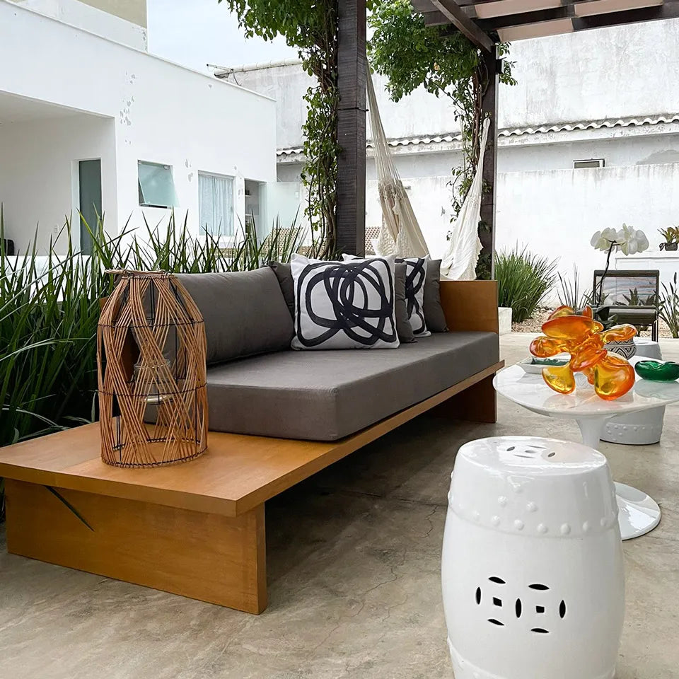 Sofá De Madeira Maciça Demolição Recreio Com Extensão De Mesa Lateral