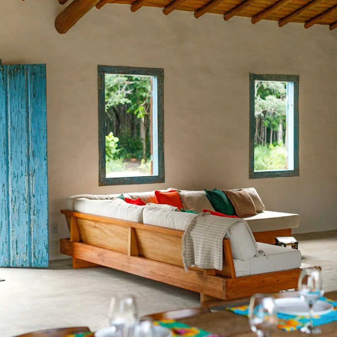 Sofá em L de Madeira Maciça Demolição Costa Verde