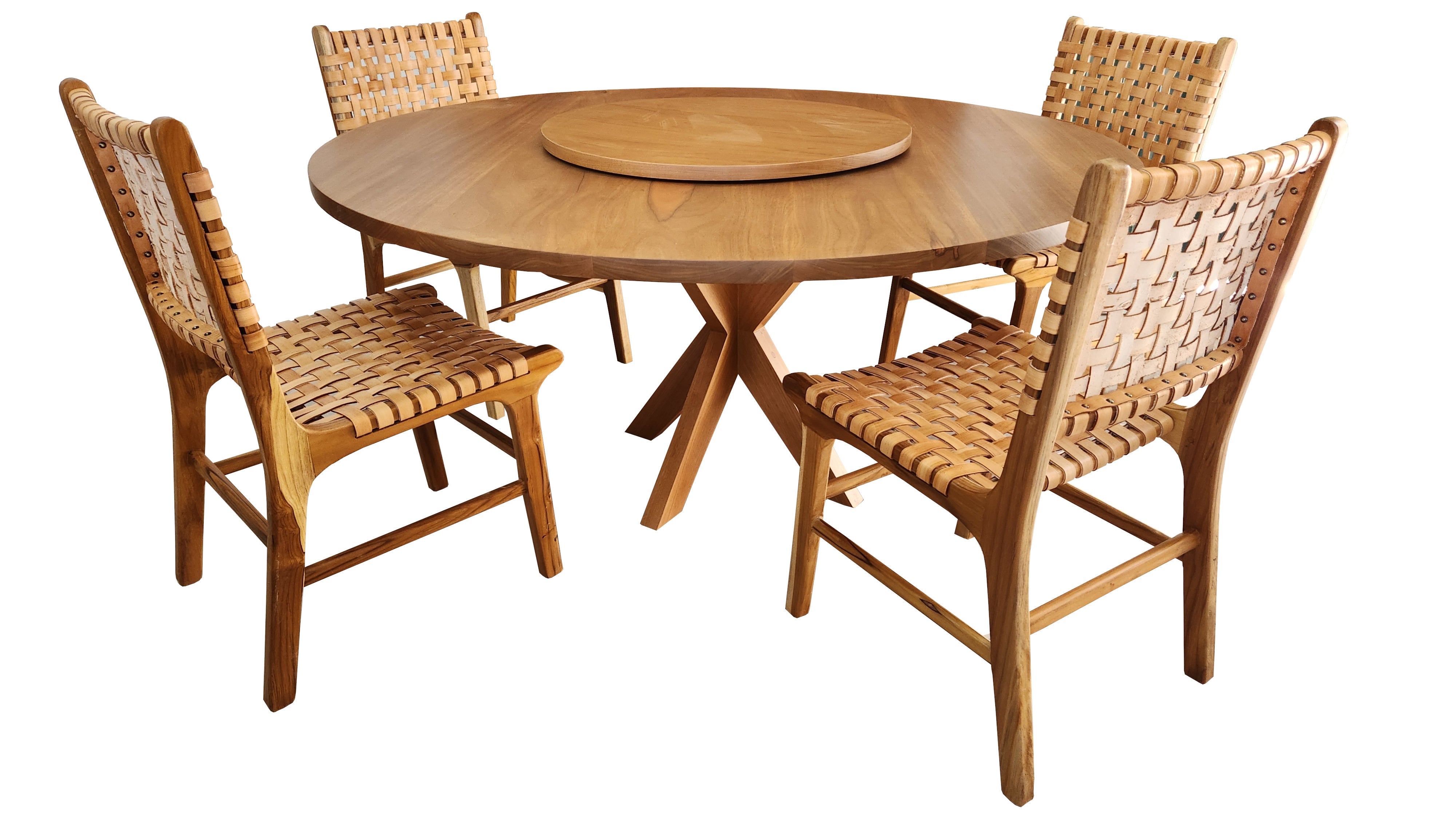 Conjunto Mesa Jantar Embú Com 04 Cadeiras em Couro Natural Sabiá