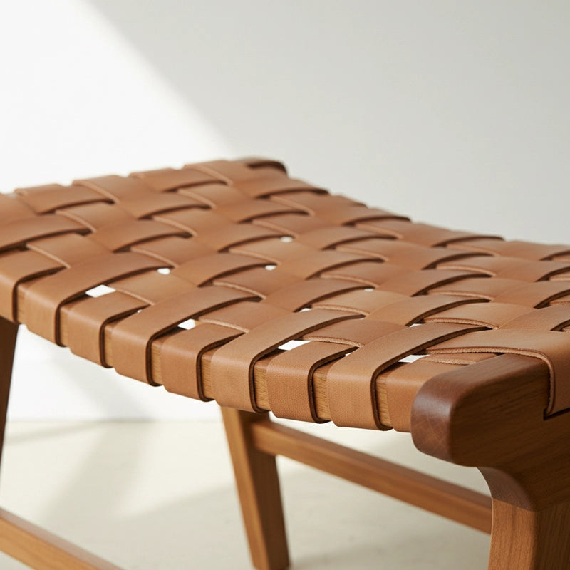 Banqueta Descanso para Pés Modelo Relax - Assento em Couro Cru