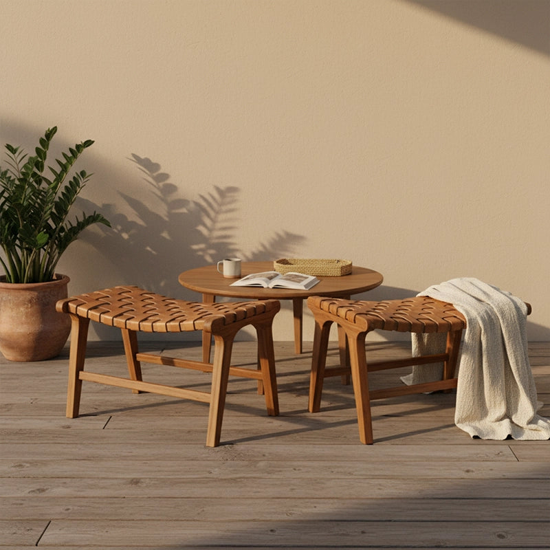 Banqueta Descanso para Pés Modelo Relax - Assento em Couro Cru