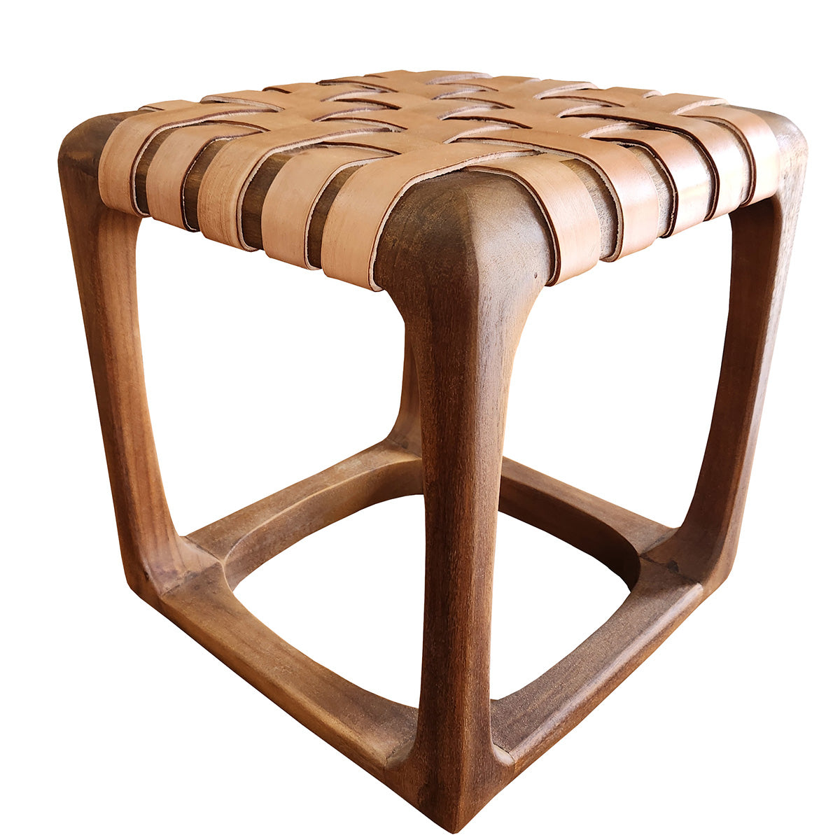 Banquinho Modelo Ó com assento em couro cru Natural