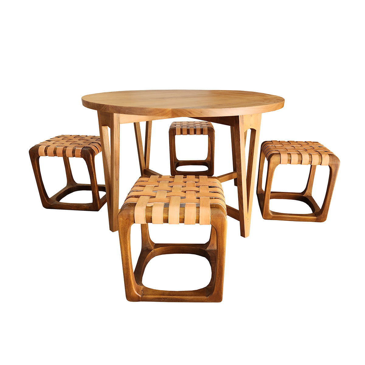 Conjunto Mesa Jantar Camburi Com 04 Banquinhos Ó assento em couro natural