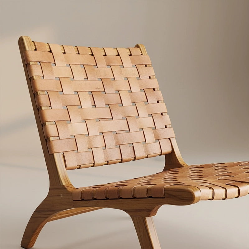 Conjunto 02 unidades de Poltrona de Madeira Teka em Couro Cru Caraíva + 02 Banqueta Relax