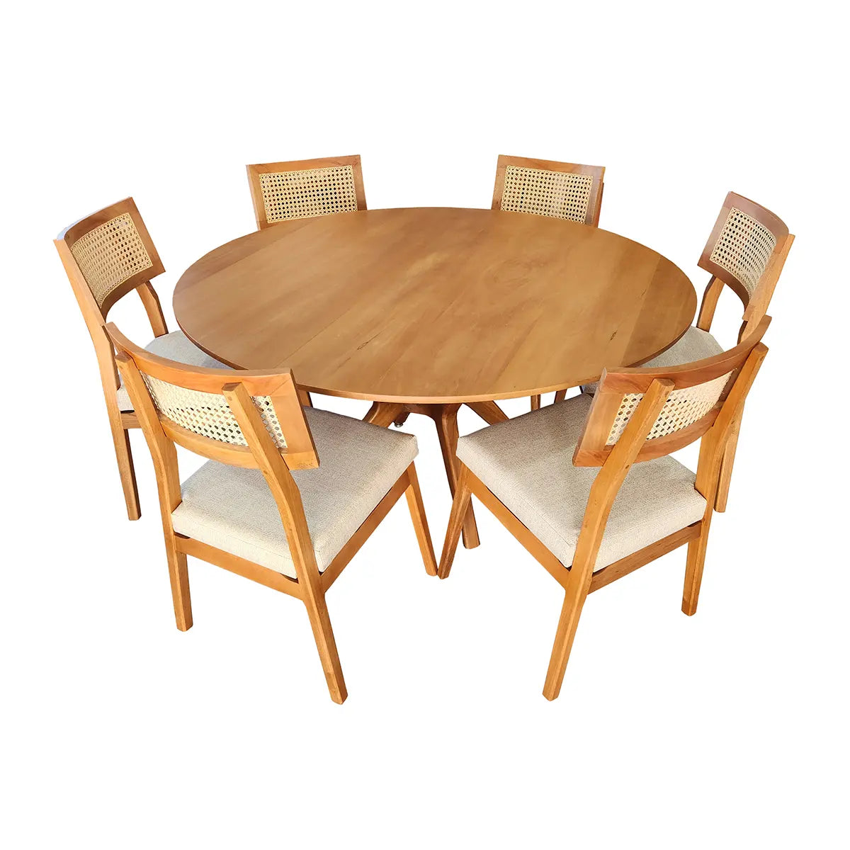 Conjunto mesa de jantar maciça Praia do forte + Cadeiras Corumbau Estofadas