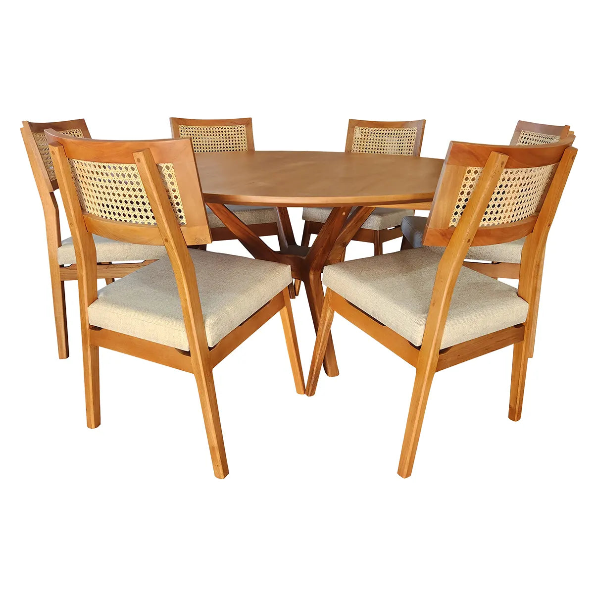 Conjunto mesa de jantar maciça Praia do forte + Cadeiras Corumbau Estofadas