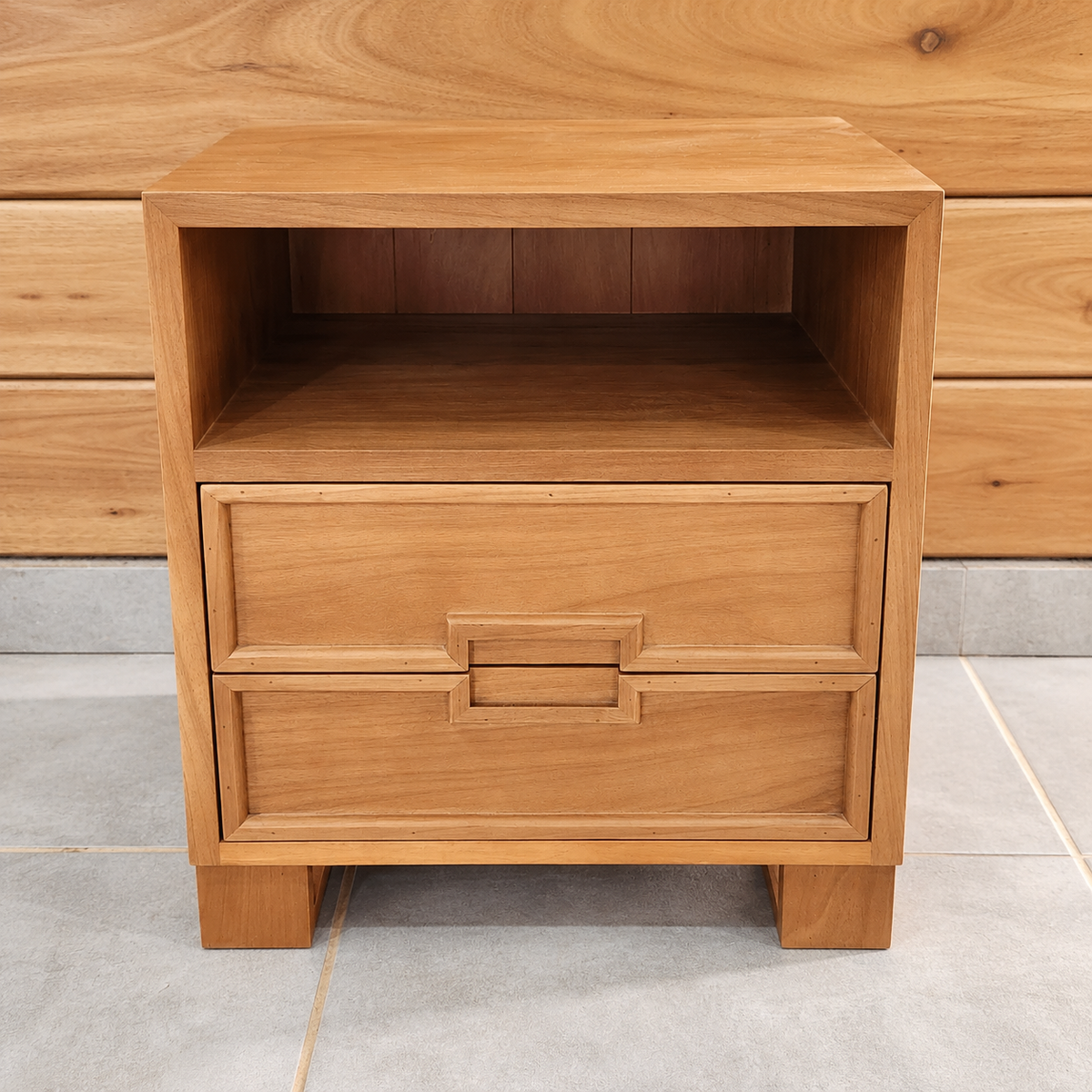 Mesa De Cabeceira De Madeira Maciça Praia Com Gavetas Em Madeira - Pronta Entrega