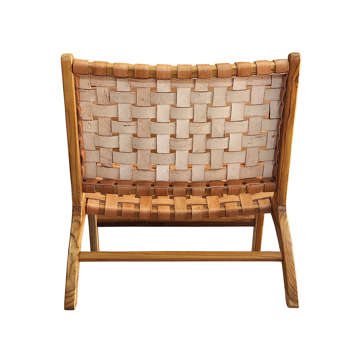 Conjunto 02 unidades de Poltrona de Madeira Teka em Couro Cru Caraíva + 02 Banqueta Relax