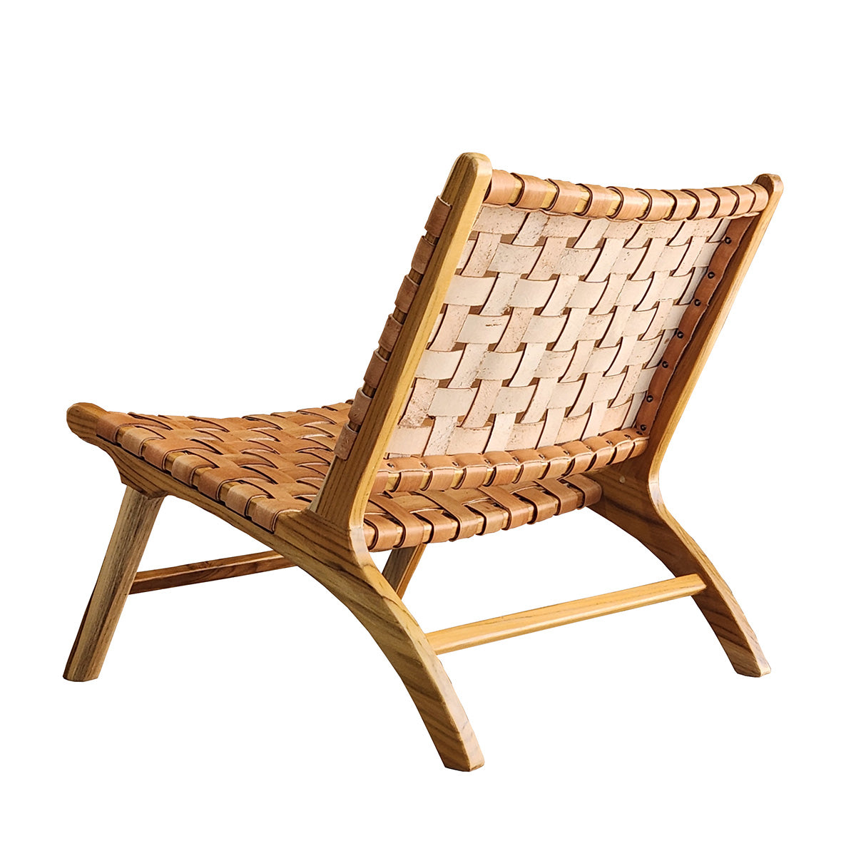 Conjunto 02 unidades de Poltrona de Madeira Teka em Couro Cru Caraíva + 02 Banqueta Relax