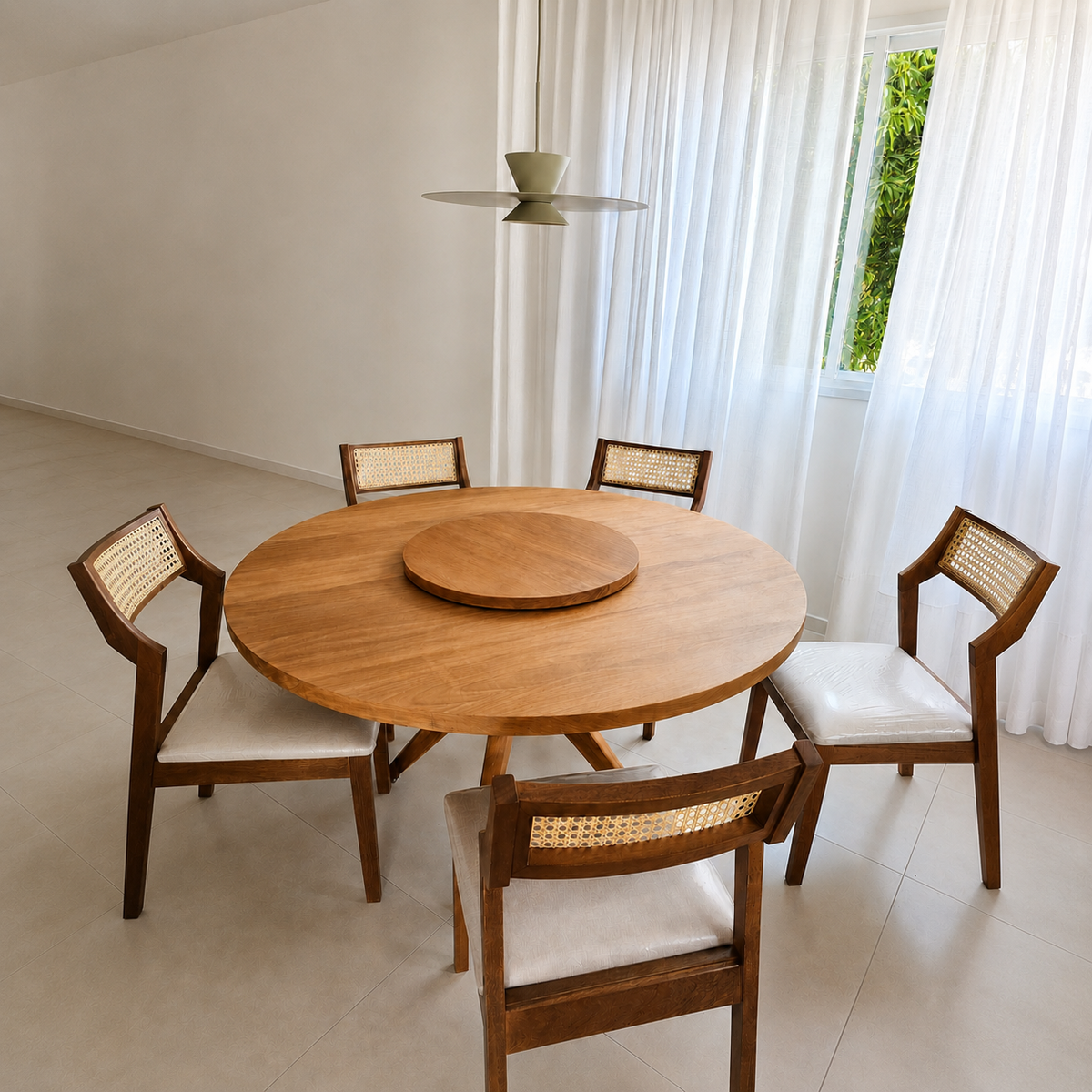 Mesa De Jantar Redonda Madeira Maciça Praia Do Forte Com Prato Giratório
