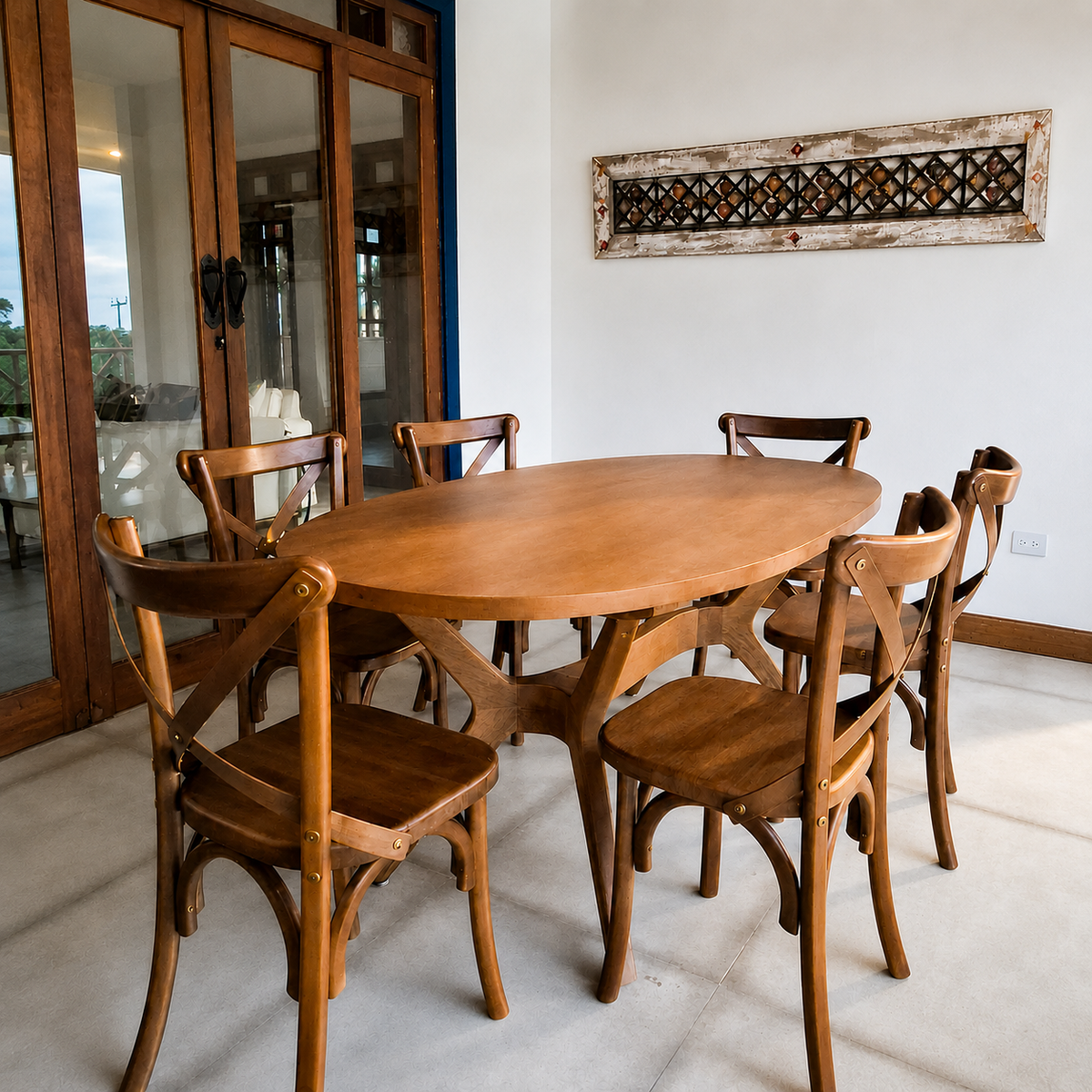 Mesa de Jantar De Madeira Maciça Demolição Com Tampo Oval Praia do Forte
